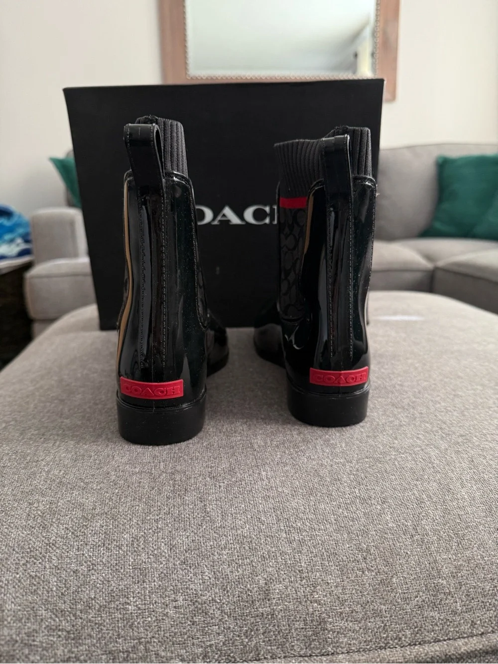 COACH Waterproof Signature Rain Booties Black Size 6 NWT